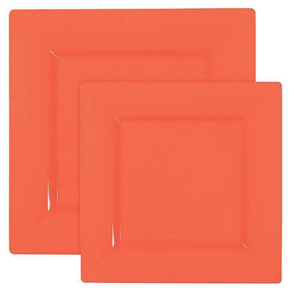 Tropical Coral Square Plastic Plates Dinnerware Value Set (120 Dinner Plates+120 Salad Plates),240PK